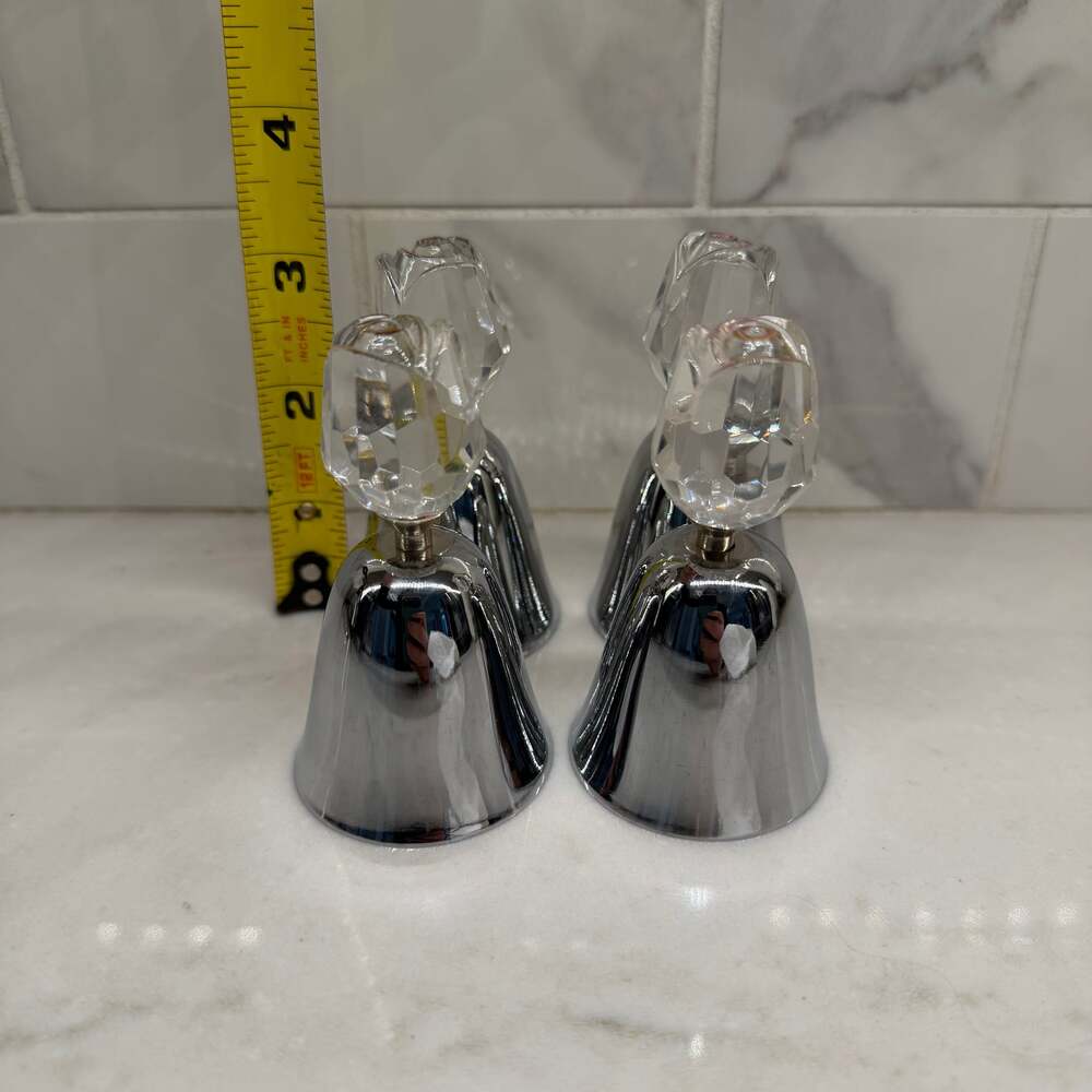 Vintage Silver Decorative Bells with Crystal Faceted Heart Tops ~ Set of 4! - Picture 6 of 6